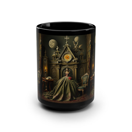 Gothic Elegance Black Mug - 15oz, Victorian Lady Design