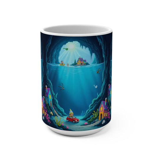 Underwater Adventure Mug 15oz - Colorful Ocean Scene with Houses